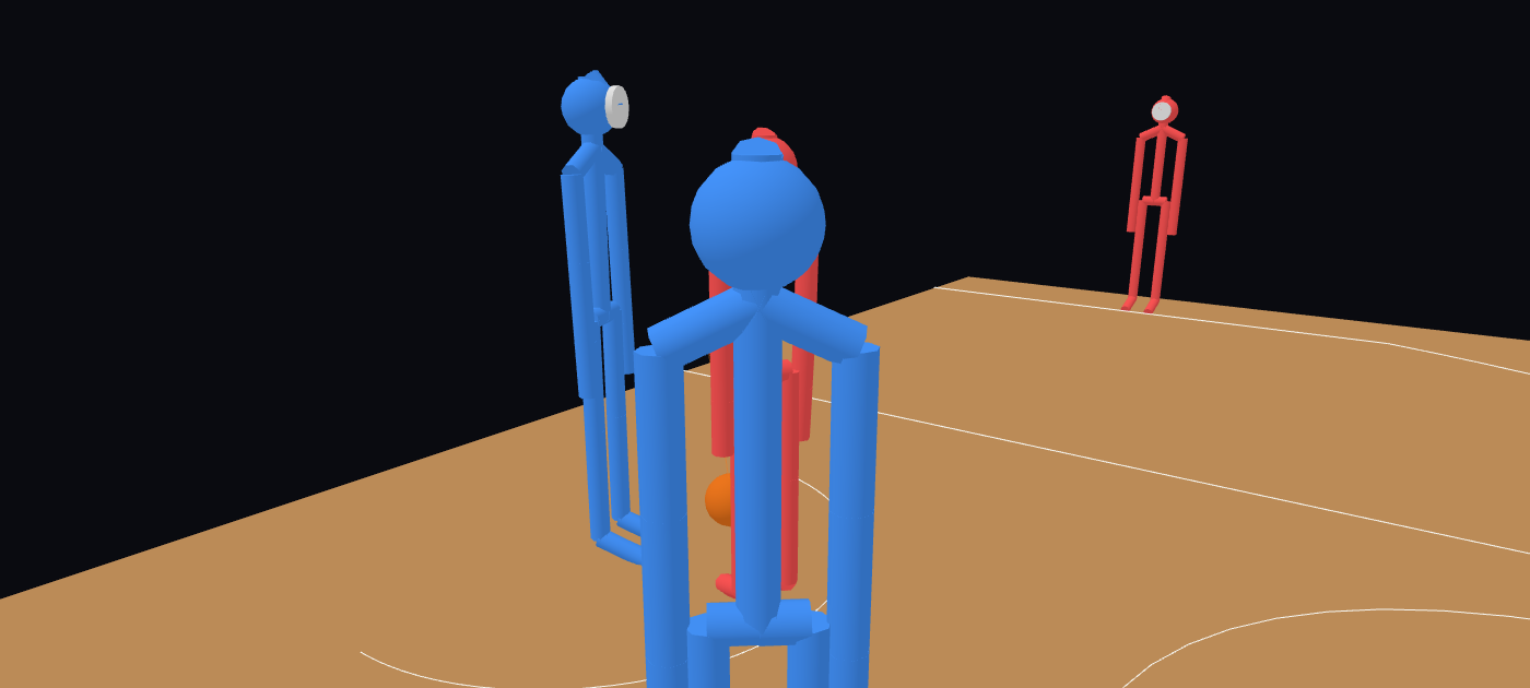 Close in on a strip: a blue player seen from behind fills the centre of the frame, the ball and the red defender mostly hidden behind them